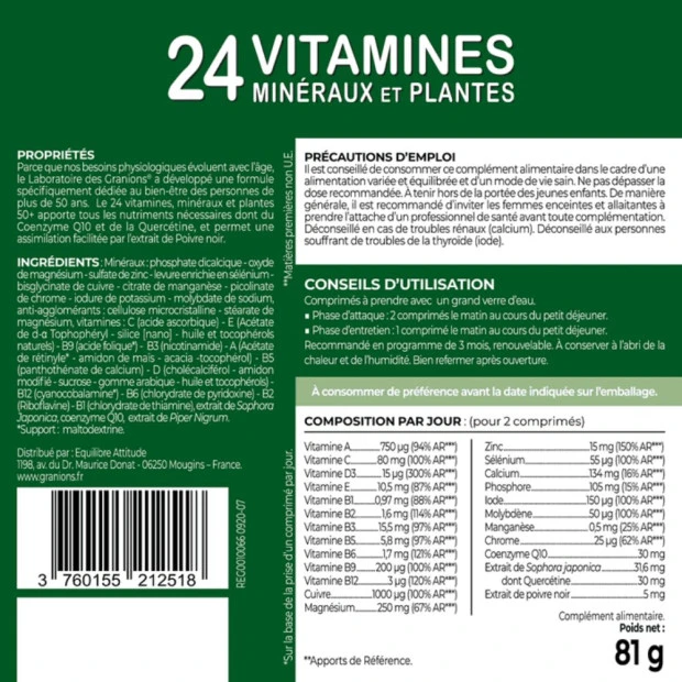 24 Vitamines Minéraux Et Plantes Sénior, 90 Comprimés 3 24 Vitamines Minéraux Et Plantes Sénior, 90 Comprimés – Image 3