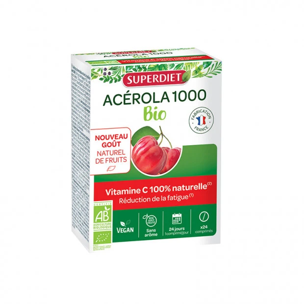 Acerola 1000 Bio Vitamine C Naturelle, 24 Comprimés À Croquer 1 Acerola 1000 Bio Vitamine C Naturelle, 24 Comprimés À Croquer