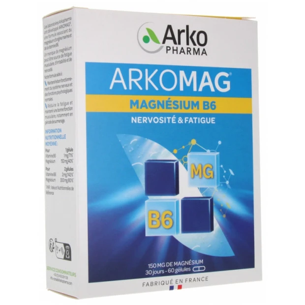Arkopharma Arkomag Magnésium B6 Nervosité Et Fatigue, 1 Mois 60 Gélules 1 Arkopharma Arkomag Magnésium B6 Nervosité Et Fatigue, 1 Mois 60 Gélules