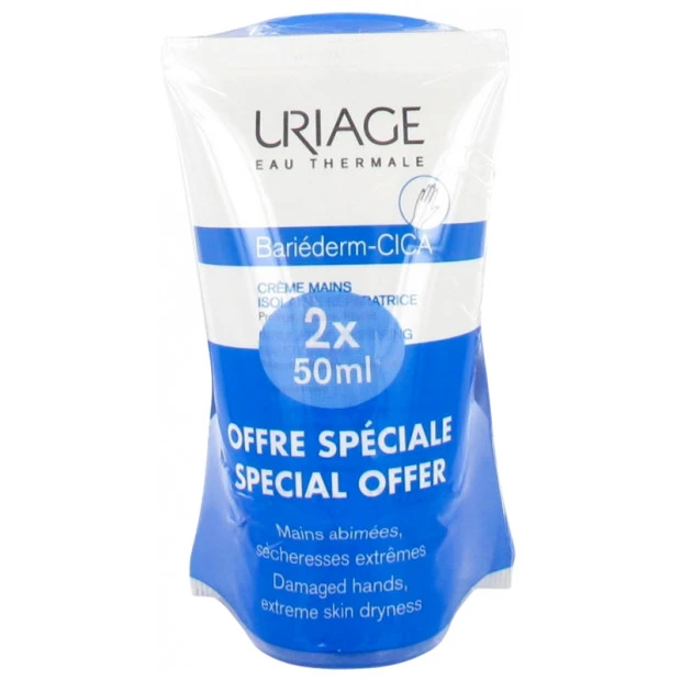 URIAGE Bariederm Cica Crème Mains Isolante Réparatrice, Lot 2X50ml 1 URIAGE Bariederm Cica Crème Mains Isolante Réparatrice, Lot 2X50ml
