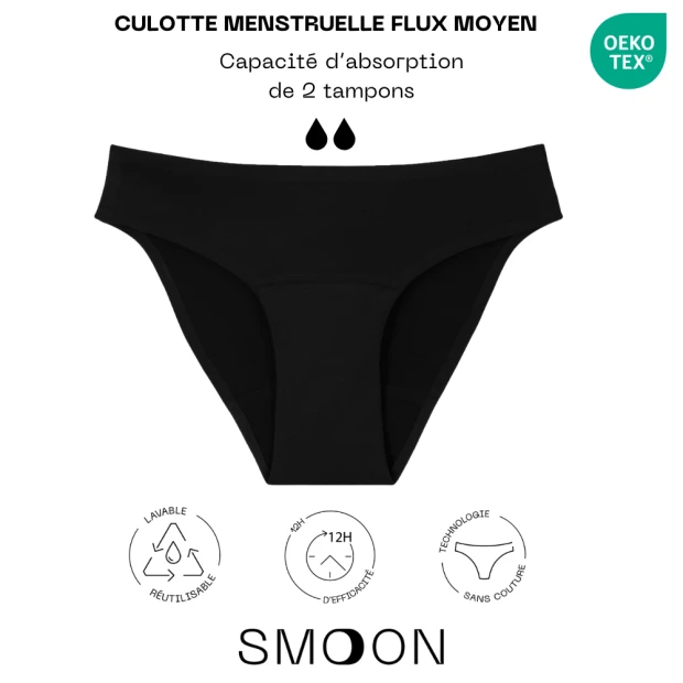 Culotte Menstruelle Sans Couture Flux Moyen Noir M 2 Culotte Menstruelle Sans Couture Flux Moyen Noir M – Image 2