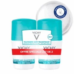 VICHY Déodorant Anti-Trace + Anti-Transpirant 48H, Lot De 2 Roll-On 50ml