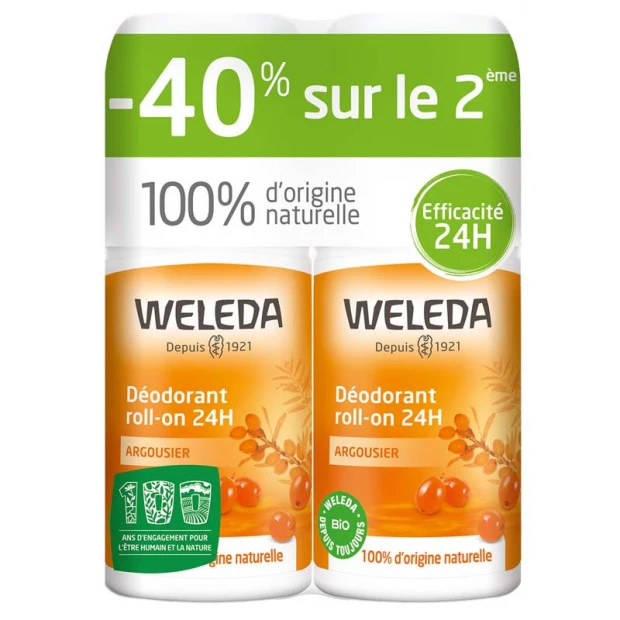 Weleda Déodorant Roll-On 24H Argousier, Lot 2X50ml 1 Weleda Déodorant Roll-On 24H Argousier, Lot 2X50ml