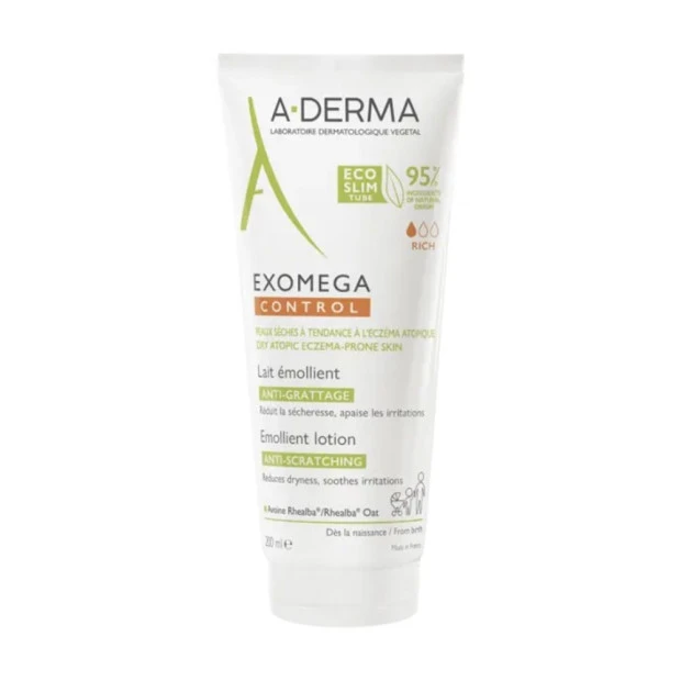 A Derma Exomega Control Lait Émollient Anti-Grattage Tube Eco Conçu, 200ml 1 A Derma Exomega Control Lait Émollient Anti-Grattage Tube Eco Conçu, 200ml