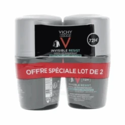 VICHY Homme Déodorant Invisible Resist Dermo-Détranspirant 72H Roll-On, Lot 2x50ml