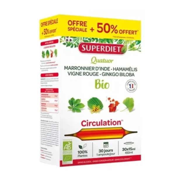 Quatuor Vigne Rouge Circulation Bio 20 Ampoules + 10 Ampoules Offertes 1 Quatuor Vigne Rouge Circulation Bio 20 Ampoules + 10 Ampoules Offertes