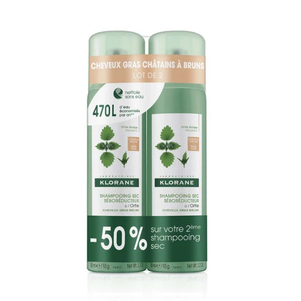 Klorane Shampoing Sec Séboréducteur Ortie 2X150ml 1 Klorane Shampoing Sec Séboréducteur Ortie 2X150ml