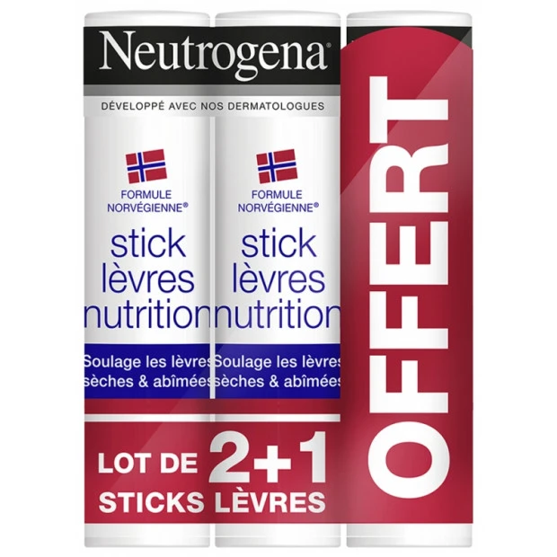 Neutrogena Stick Lèvres Nutrition, Lot 3X4.8G 1 Neutrogena Stick Lèvres Nutrition, Lot 3X4.8G